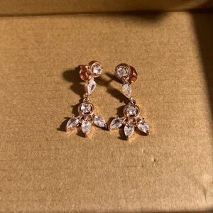 Rose Gold Diamond Crystal Drop Pair Earrings, Women’s Jewelry